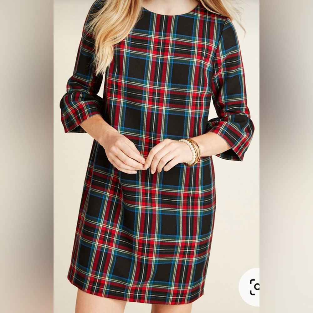 Vineyard Vines Jolly Plaid Greenwich Flutter Sleeve Shift Dress - size 10